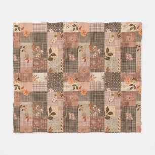 Braune Patchwork-Quilt-Gingham-Cottagecore-Blumen Fleecedecke