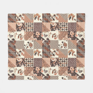 Braune Patchwork-Quilt-Gingham-Cottagecore-Blumen Fleecedecke