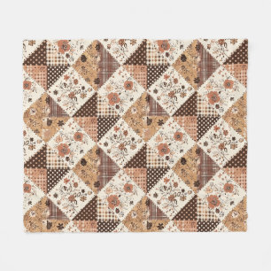 Braune Patchwork-Quilt-Gingham-Cottagecore-Blumen Fleecedecke