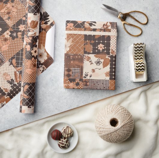 Braune Patchwork-Quiltdecke Earthy Gingham Cottage Geschenkpapier (Basteln)