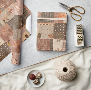 Braune Patchwork-Quiltdecke Earthy Gingham Cottage Geschenkpapier