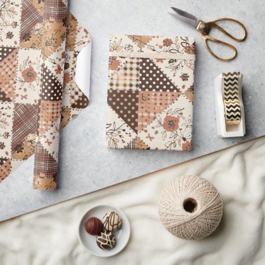 Braune Patchwork-Quiltdecke Earthy Gingham Cottage Geschenkpapier (Basteln)