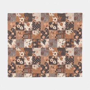 Braune Patchwork-Quiltdecke Gingham Cottagecore Fl Fleecedecke