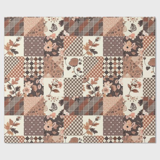 Braune Patchwork-Quiltdecke mit rustikalem Gingham Geschenkpapier (Flach)