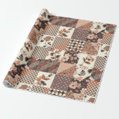 Braune Patchwork-Quiltdecke mit rustikalem Gingham Geschenkpapier (Ungerollt)