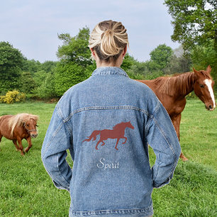 Braune Pferd- und Landgeist-Schrift-Denimjacke Jeansjacke
