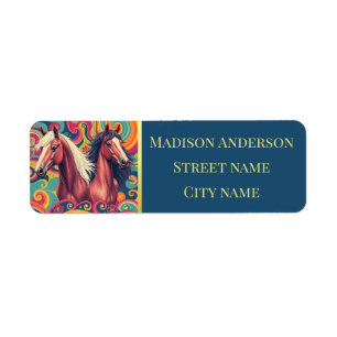 Braune Pferde - farbiges Muster - Adressetikett