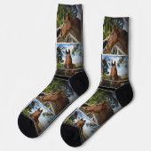 Braune Pferde FotoCollage, Crew Socken (Linkes Detail)