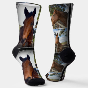 Braune Pferde FotoCollage, Crew Socken