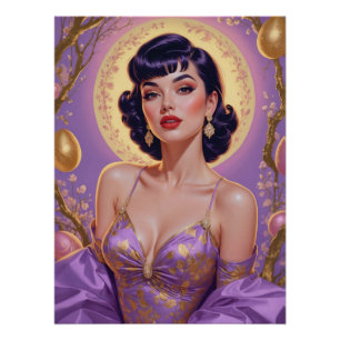Braune Pin-Up-Osterhasen Eier Gold und Lila Poster