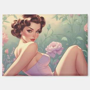 Braune Pin-Up-Pastellblumen Magnet