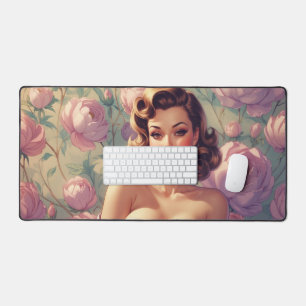 Braune Pin-Up-Pastellblumen Schreibtischunterlage