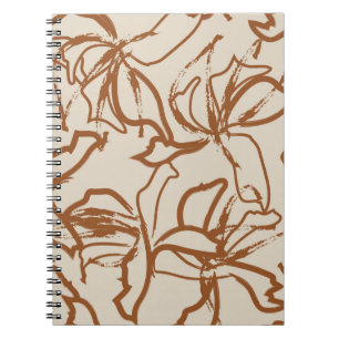 Braune Pinselstriche mit floralen Pinselstrichen n Notizblock