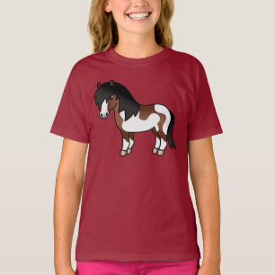 Braune Pinto-Shetlandpony-Cartoon-Illustration T-Shirt