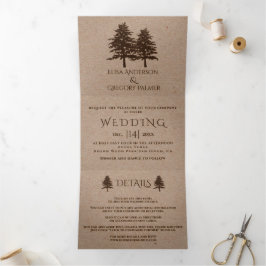 Braune Prägung von Bäumen auf Kraftpapier Winterho Dreifach Gefaltete Einladung