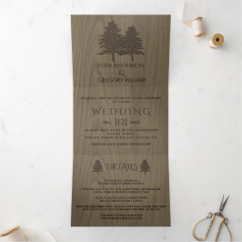 Braune Prägung von Bäumen auf Sepia-Holz Winterhoc Dreifach Gefaltete Einladung