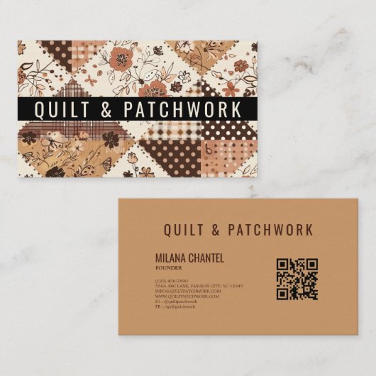 Braune Quilt-Patchwork-Handmade-Kleidung Visitenkarte (Vorne/Hinten)