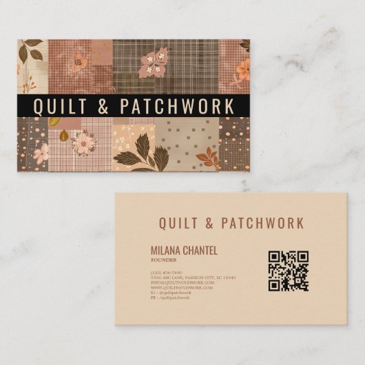 Braune Quilt-Patchwork-Handmade-Kleidung  Visitenkarte (Vorne/Hinten)