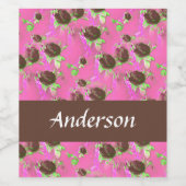 Braune Rose auf rosa Weinetikett (Einzelnes Label)