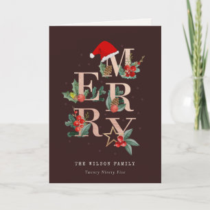 Braune Rose Gold  Rote Weihnachtsfoliage Foto Feiertagskarte