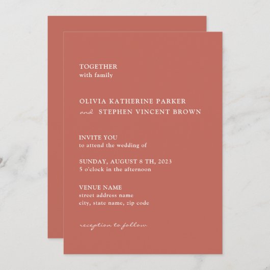 Braune Rosttypografie - Moderne Hochzeit Einladung (Vorne/Hinten)