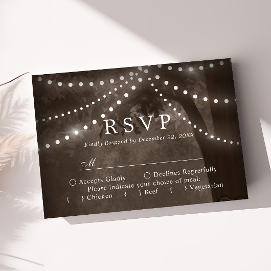 Braune Rustikale Baumsaitenleuchten Hochzeit RSVP Karte