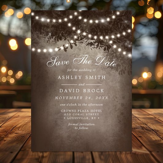 Braune, rustikale Baumzeichenleuchten Save the Dat Save The Date