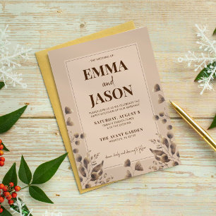 Braune rustikale Blätter Elegante Hochzeit Einladung