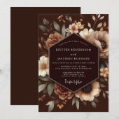 Braune Rustikale Hochzeit mit Blumen Einladung (Vorne/Hinten)