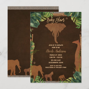 Braune Safari-Dschungel-Zoo-Tiere Baby Shower Einladung