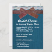 Braune Schleife, Spitze, blaues Burlap Brautparty  Einladung (Vorderseite)