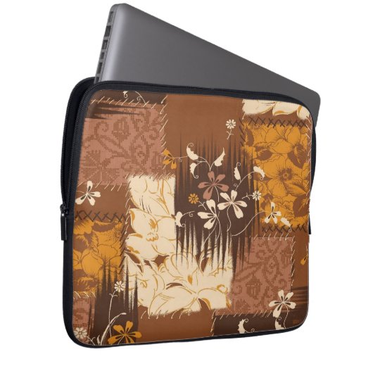 braune Schwarz-weiße Blume Laptopschutzhülle (Vorne Rechts)