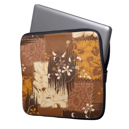 braune Schwarz-weiße Blume Laptopschutzhülle (Vorderseite Links)