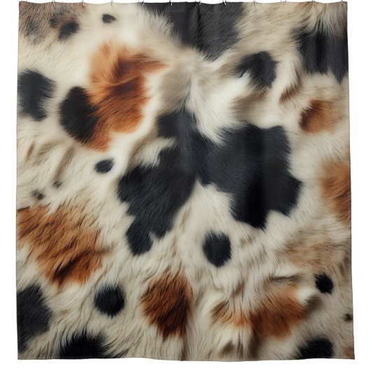 Braune Schwarz-weiße Cowhide Print Country Western Duschvorhang (Vorderseite)