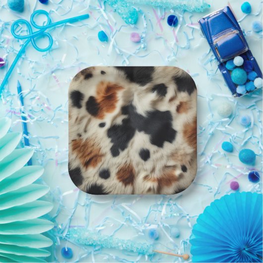 Braune Schwarz-weiße Cowhide Print Country Western Pappteller (Party)