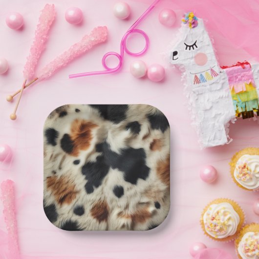 Braune Schwarz-weiße Cowhide Print Country Western Pappteller (Party)