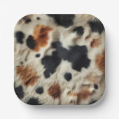 Braune Schwarz-weiße Cowhide Print Country Western Pappteller (Vorderseite)