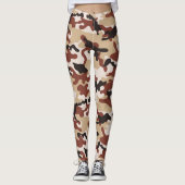 Braune, Schwarz-weiße und beige Camouflage Leggings (Vorderseite)