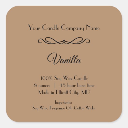 Braune schwarze Kerze Etikett Geblüht Minimalistis Quadratischer Aufkleber (Vorderseite)