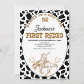 Braune schwarze Kuh Print erste Rodeo 1. Geburtsta Einladung (Vorderseite)