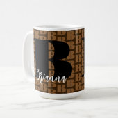 Braune Schwarze Monogramm Weißer Skriptname Modern Kaffeetasse (Vorderseite Links)