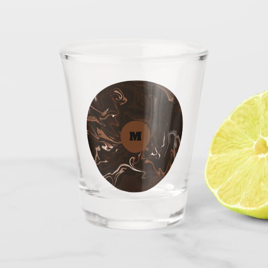 Braune, schwarze und graue Wirbel Schnapsglas (Vorderseite)