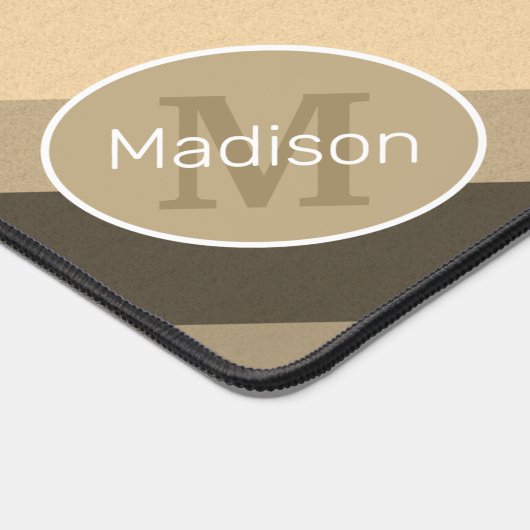 Braune Sepa Retro-geometrische Linien Monogramm Schreibtischunterlage (Ecke)