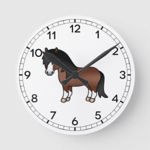 Braune Shetlandpony-Süße-Cartoon-Illustration Runde Wanduhr