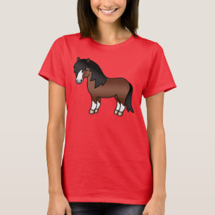 Braune Shetlandpony-Süße-Cartoon-Illustration T-Shirt