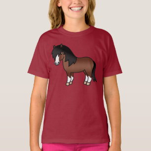 Braune Shetlandpony-Süße-Cartoon-Illustration T-Shirt