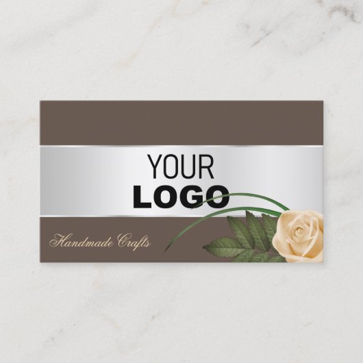 Braune Silber Dekoration Rose Blume mit Logos und Visitenkarte (Vorderseite)
