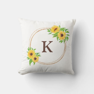 Braune Sonnenblumen mit Monogramm im Goldrahmen un Kissen