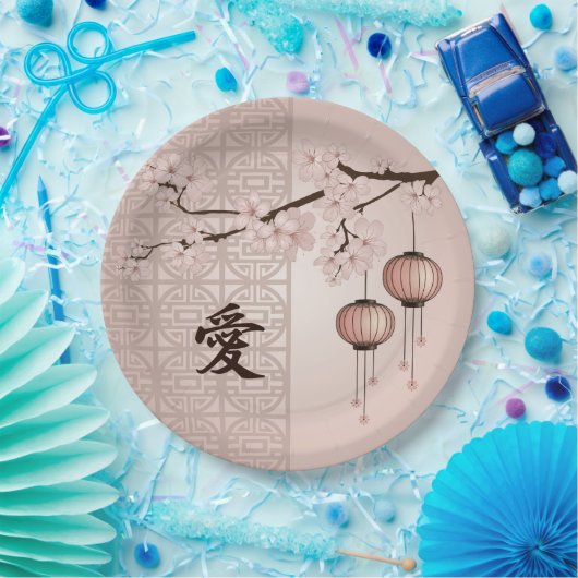 Braune Spitzen-Laternen und Blüte "Liebe" Pappteller (Party)