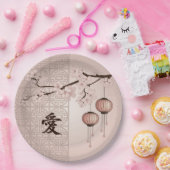 Braune Spitzen-Laternen und Blüte "Liebe" Pappteller (Party)